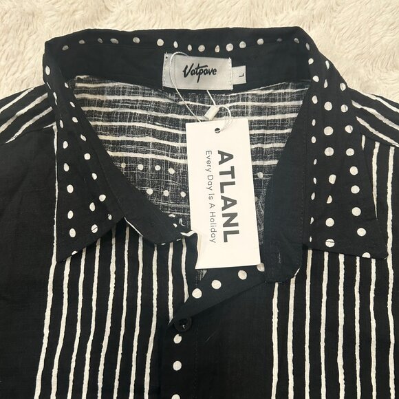 NWT Vatpave - Cotton Blend Stripes & Dots Casual Short Sleeved Button Down Shirt - Picture 6 of 8